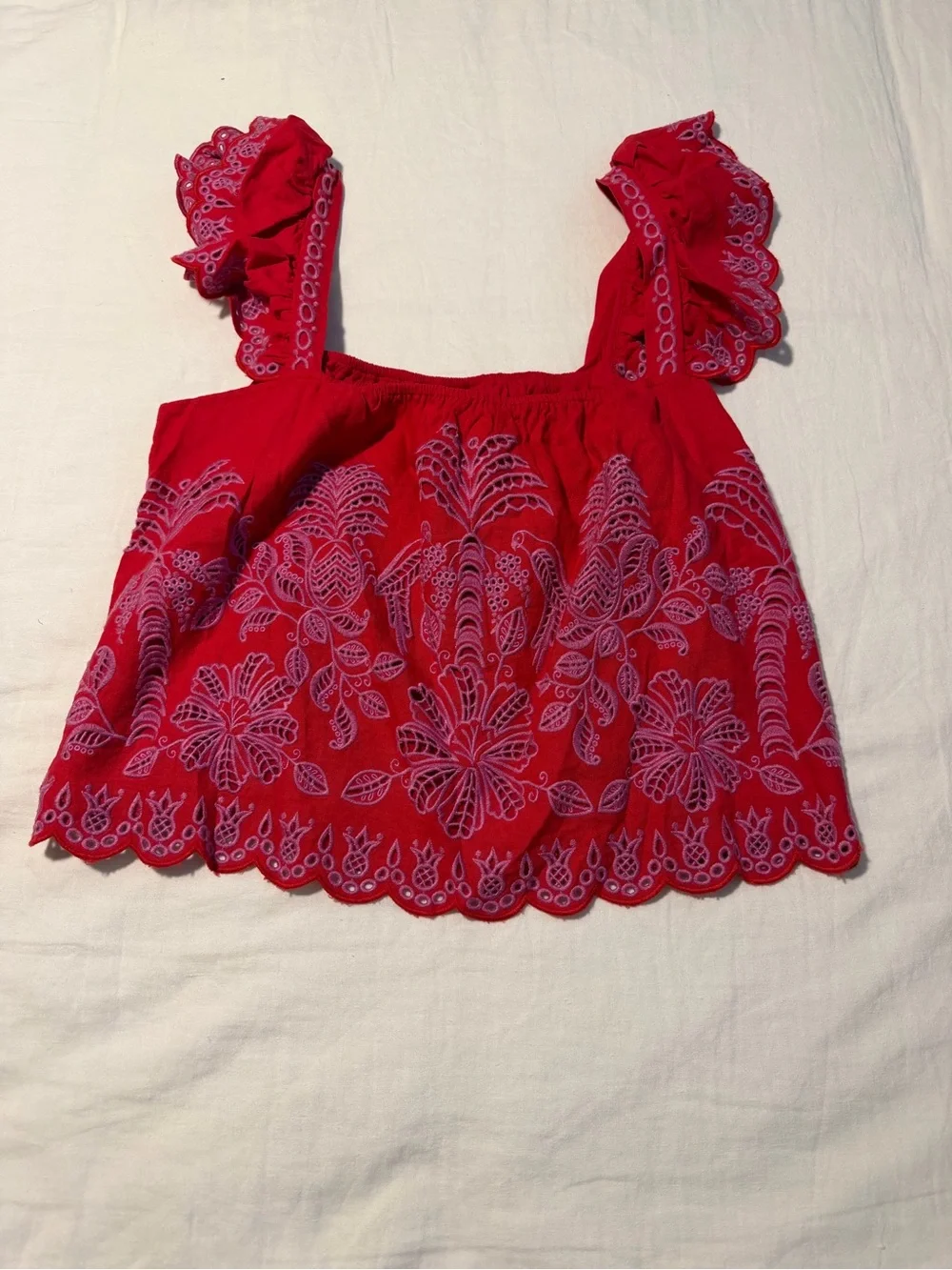 FARM Rio Red Crop Top with Lavender Embroidery - Picture 1 of 2